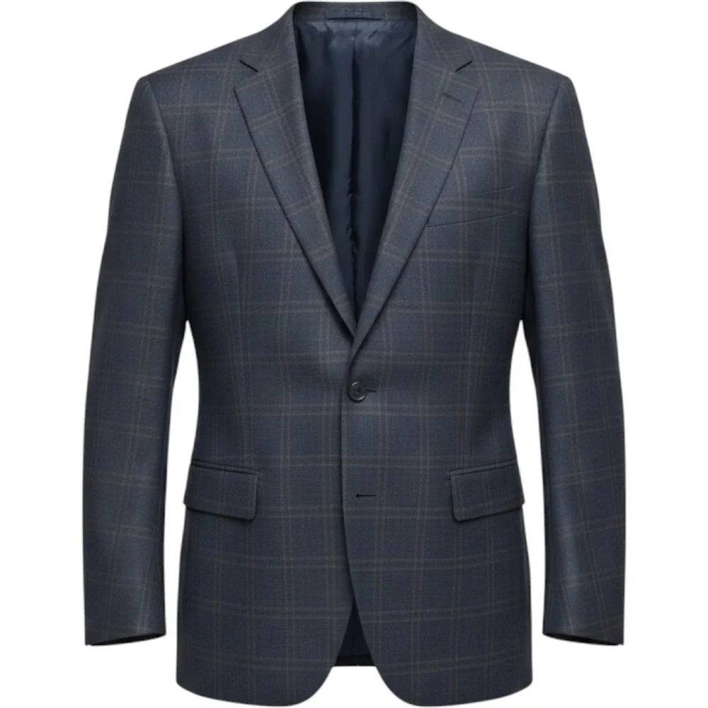 Jos. A. Bank Signature Collection Navy Blue Wool Windowpane Plaid Blazer 42L